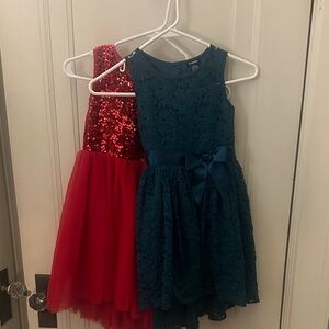 Cat & Jack & Zunie dresses - Red Sequin + Teal Lace